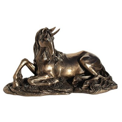 9.25 Inch Unicorn - Lying on Grass Cold Cast Bronze Sculpture Figurine