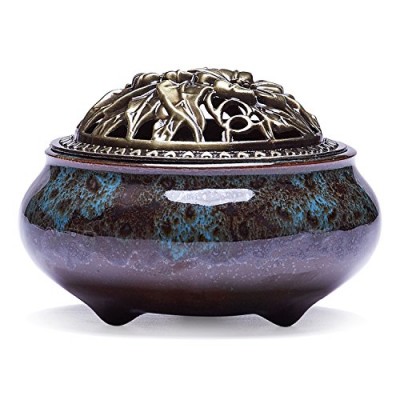 UOON Ceramic Stick Incense Burner and Cone Incense Holder Ash Catcher (Blue)