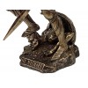 Pair - Saint Michael and Gabriel Archangel W/ Sword and Shield Food on Demon Statue Bronze Finish