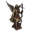 Pair - Saint Michael and Gabriel Archangel W/ Sword and Shield Food on Demon Statue Bronze Finish