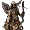 Pair - Saint Michael and Gabriel Archangel W/ Sword and Shield Food on Demon Statue Bronze Finish
