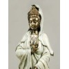 WHITE ROBE KUAN-YIN ON LOTUS, Real Bronze Powder Cast Statue 12 1/2-inch