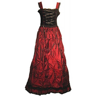 Victorian Valentine Women's Square-Neck Graphic Sleeveless Long Gown Dress, Red Black, Small