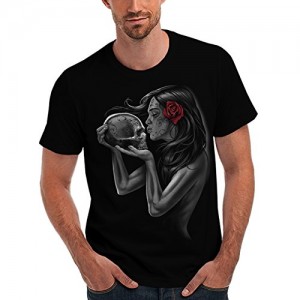 Wellcoda | Gothic Skull Girl Mens NEW Dead Rose Kiss Black T-shirt M Wellcoda | Gothic Skull Girl Mens NEW Dead Rose Kiss Black T-shirt M