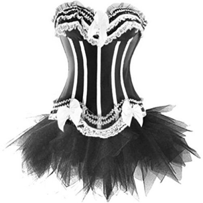Wiipu Women's Burlesque Stripe Corset Fancy Dress Set(J754) XXLarge White