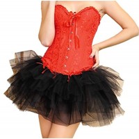 Wiipu women's Lace up Boned Corset Bustier Fancy Dress(J732)- XXLarge Red