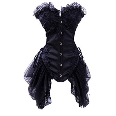 Wiipu women's Retro Gothic Vampire Satin Corset Dress(J731)-Large black