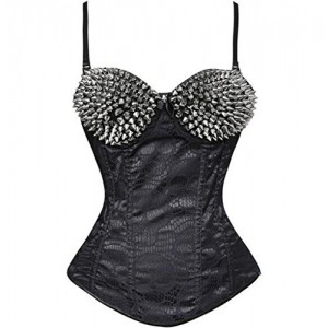 Wiipu women's Steampunk Skull Spike Rivet Studded Corset(J741)-Small black