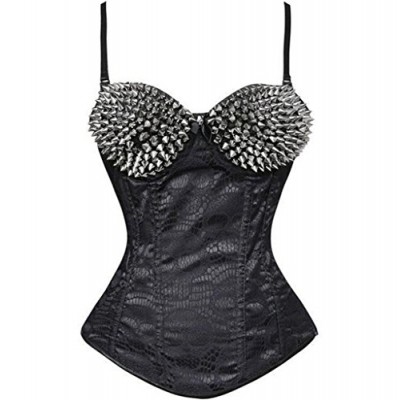 Wiipu women's Steampunk Skull Spike Rivet Studded Corset(J741)-Small black