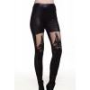 Vintage Punk Lace up Stitching Faux Leather Gothic Embossed Pattern Legging 