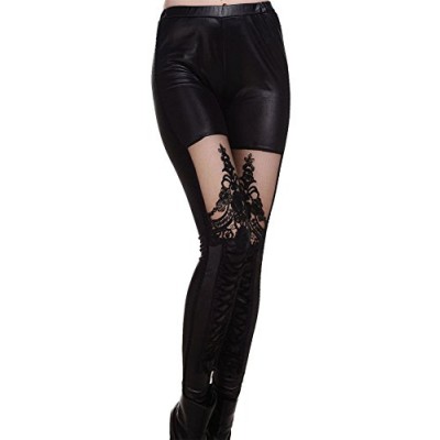 Vintage Punk Lace up Stitching Faux Leather Gothic Embossed Pattern Legging 