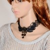 Yazilind Black Rose Flower Lace Gothic Lolita Beads Pendant Choker Necklace 12.87in