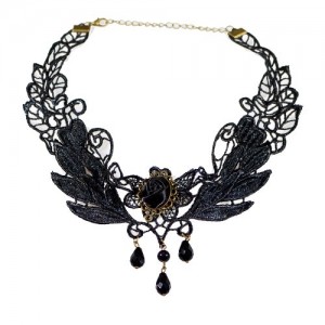 Yazilind Black Rose Flower Lace Gothic Lolita Beads Pendant Choker Necklace 12.87in Yazilind Black Rose Flower Lace Gothic Lolita Beads Pendant Choker Necklace 12.87in