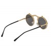 Mens Womens 80's Boho Chic Gothic Steampunk Sidestreet Grey Lens Flip-up Round Mirror Lens Metal Frame Sunglasses Goggles