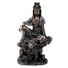7 Inch Bronze Water and Moon Kuan Yin Buddhism Statue Figurine