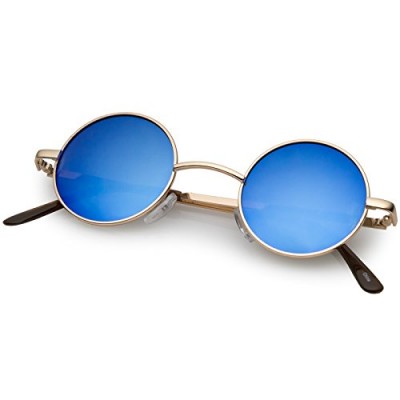 zeroUV - Lennon Style Small Round Circle Sunglasses for Men with Color Mirrored Lens (Gold/Ice)